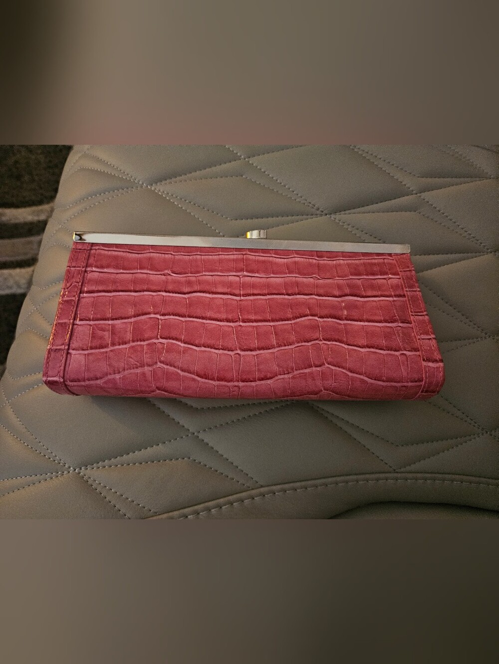 Women's Pink Croc-Embossed Clutch